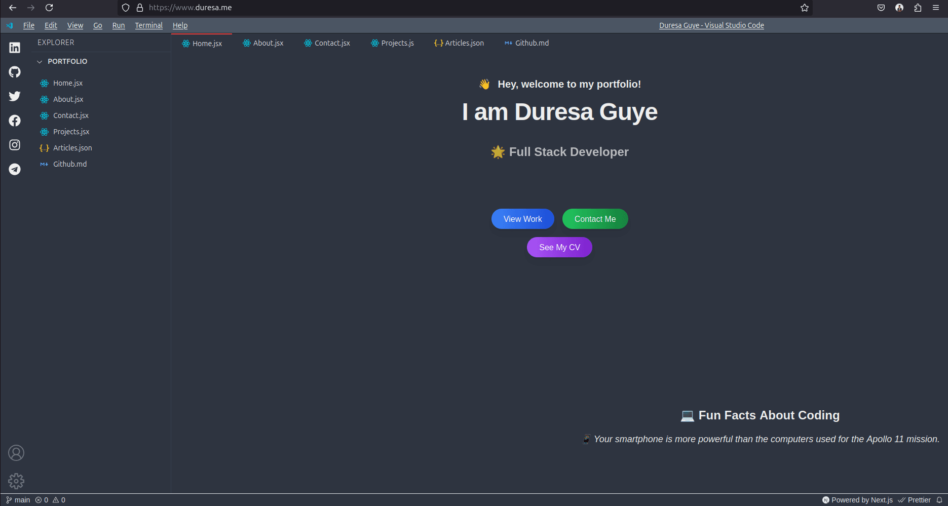 vscode-themed portfolio